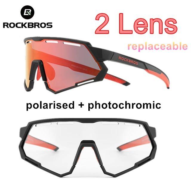 Rockbros Outdoor Sunglasses Sports Sunscreen Glasses Interchangeable Polarized Mirror Gradient Mirror Black Red Frame Outdoor Sunglasses