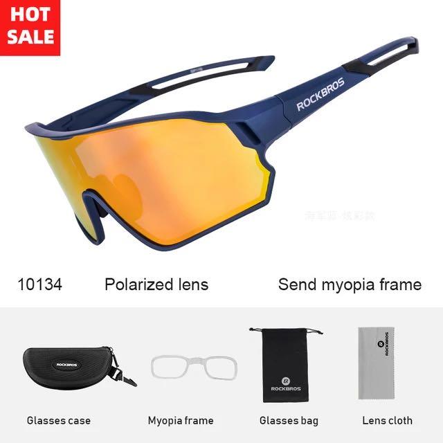 Rockbros Bicycle Sunglasses Sports Sunscreen Glasses Color Mirror Blue Frame Bicycle Sunglass Visor