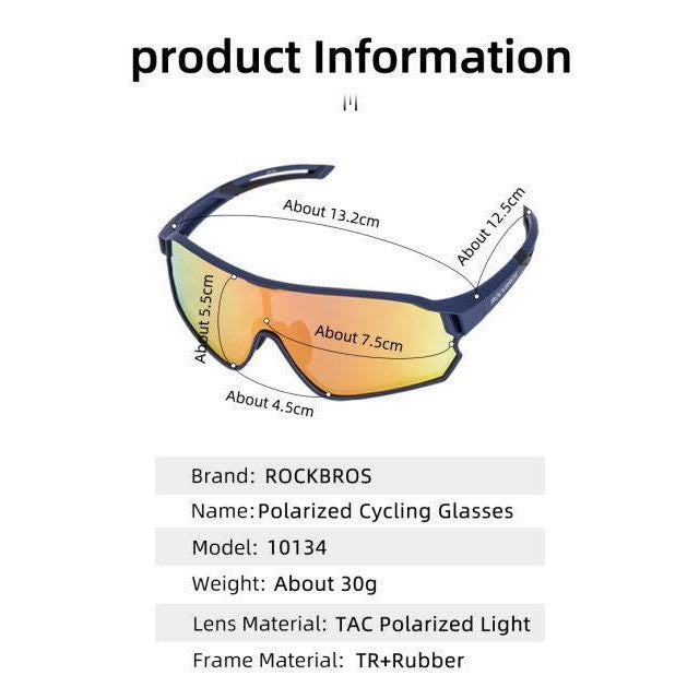 Rockbros Bicycle Sunglasses Sports Sunscreen Glasses Color Mirror Blue Frame Bicycle Sunglass Visor