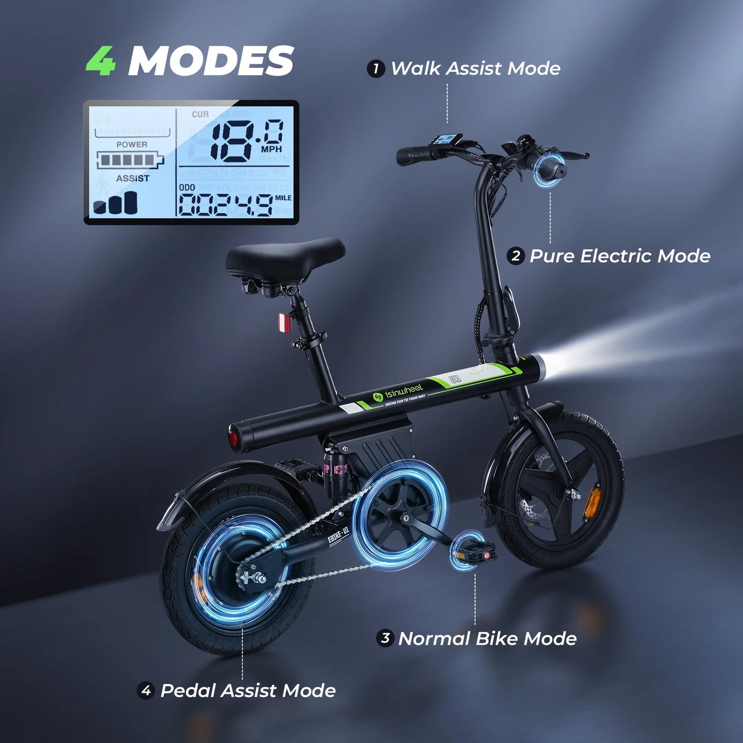 Isinwheel U1 14" 36V 250W hidden battery commuter electric bicycle