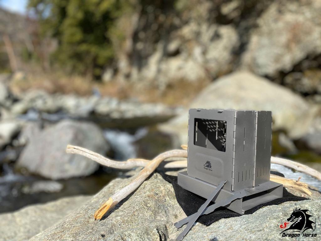 Titanium alloy firewood stove folding type collapsible alcohol stove camping outdoor DRAGON HORSE x BOUNDLESS VOYAGE Red Lotus