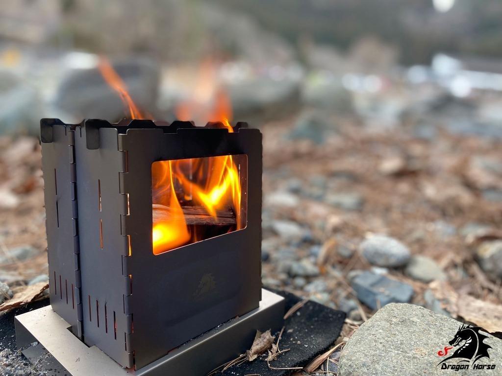 Titanium alloy firewood stove folding type collapsible alcohol stove camping outdoor DRAGON HORSE x BOUNDLESS VOYAGE Red Lotus