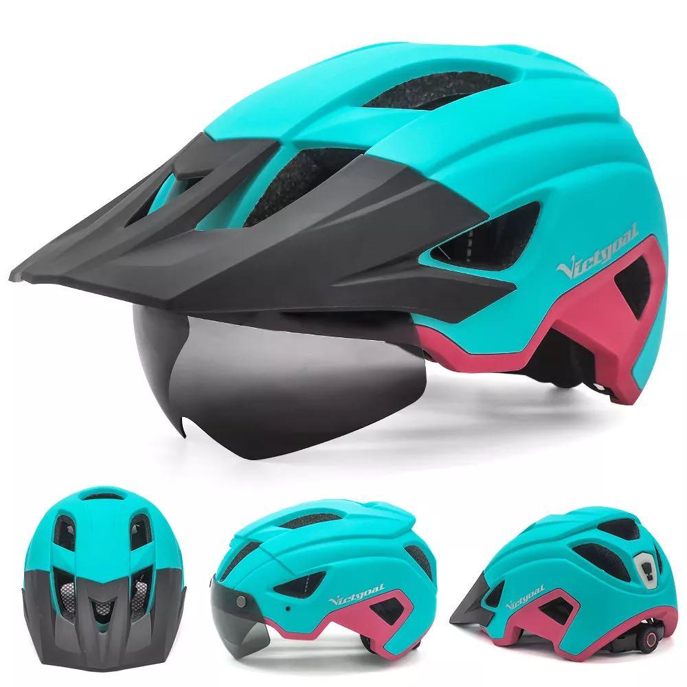 Eastinear Mountain Helmet Bicycle Helmet with Magnetic Goggles Sunscreen Gear USB Rechargeable Tail Light