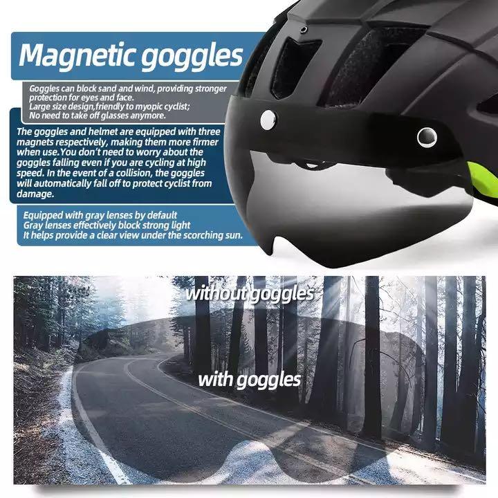Eastinear Mountain Helmet Bicycle Helmet with Magnetic Goggles Sunscreen Gear USB Rechargeable Tail Light