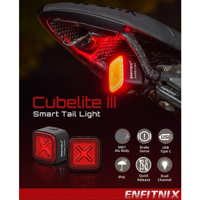 Enfitnix Cubelite III Smart Bike Tail Light Brake Induction USB Charging Smart Tail Light USB Charging