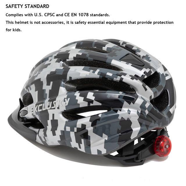 Exclusky youth bicycle helmet with tail light detachable sun protection gear