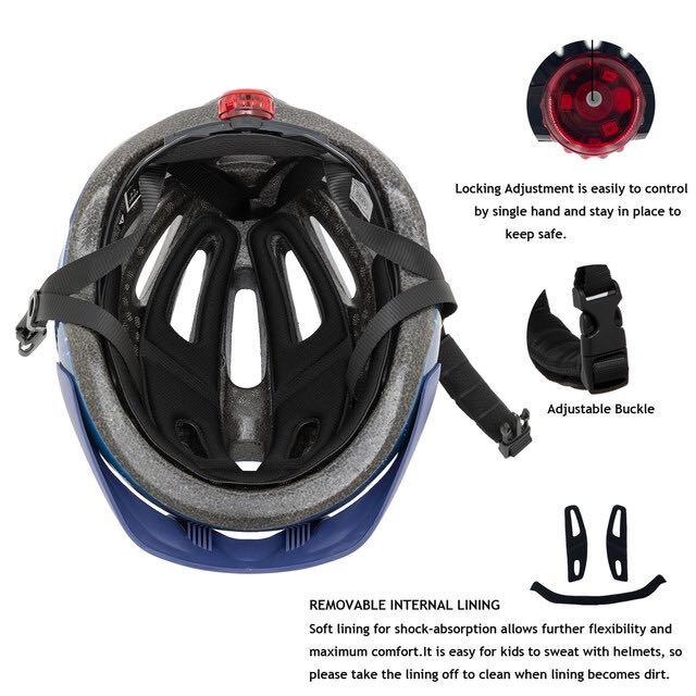 Exclusky youth bicycle helmet with tail light detachable sun protection gear
