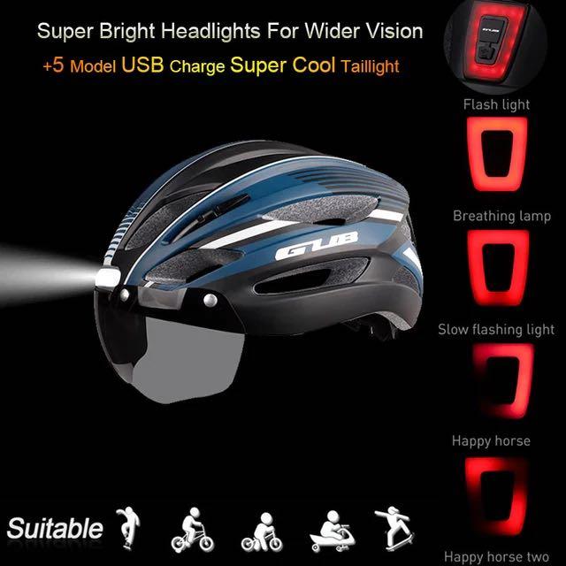 GUB K100 Plus Cycling/Road Helmet with Goggles Sun Gear Front and Rear Tail Lights