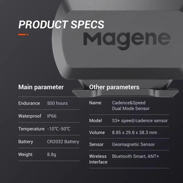 Magene S3+ Dual Mode Cadence Speed ​​Sensor Cycling ANT+ Bluetooth Geomagnetic