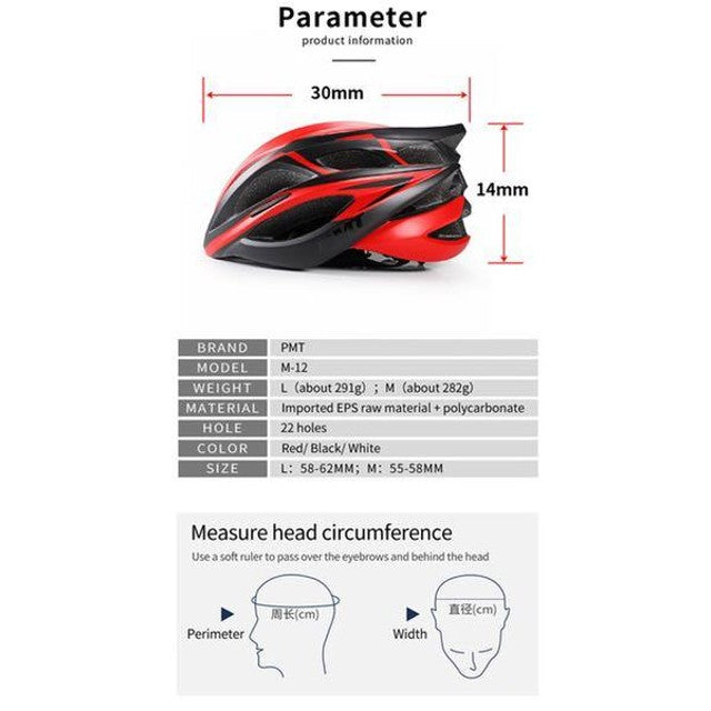 PMT M-12 lightweight road bike helmet breathable helmet All Road Ultra Light Adult Helmet