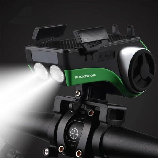 Rockbros 5 in1 Bicycle Light/Horn/Sound Ann/Mobile Phone Holder/Power Bank Multifunctional Bluetooth Smart Bicycle Accessories Smart Speaker Light Phone holder 