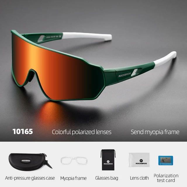Rockbros Bicycle Sunglasses Sports Sunscreen Glasses Color Mirror Green White Frame Bicycle Sunglass Visor 